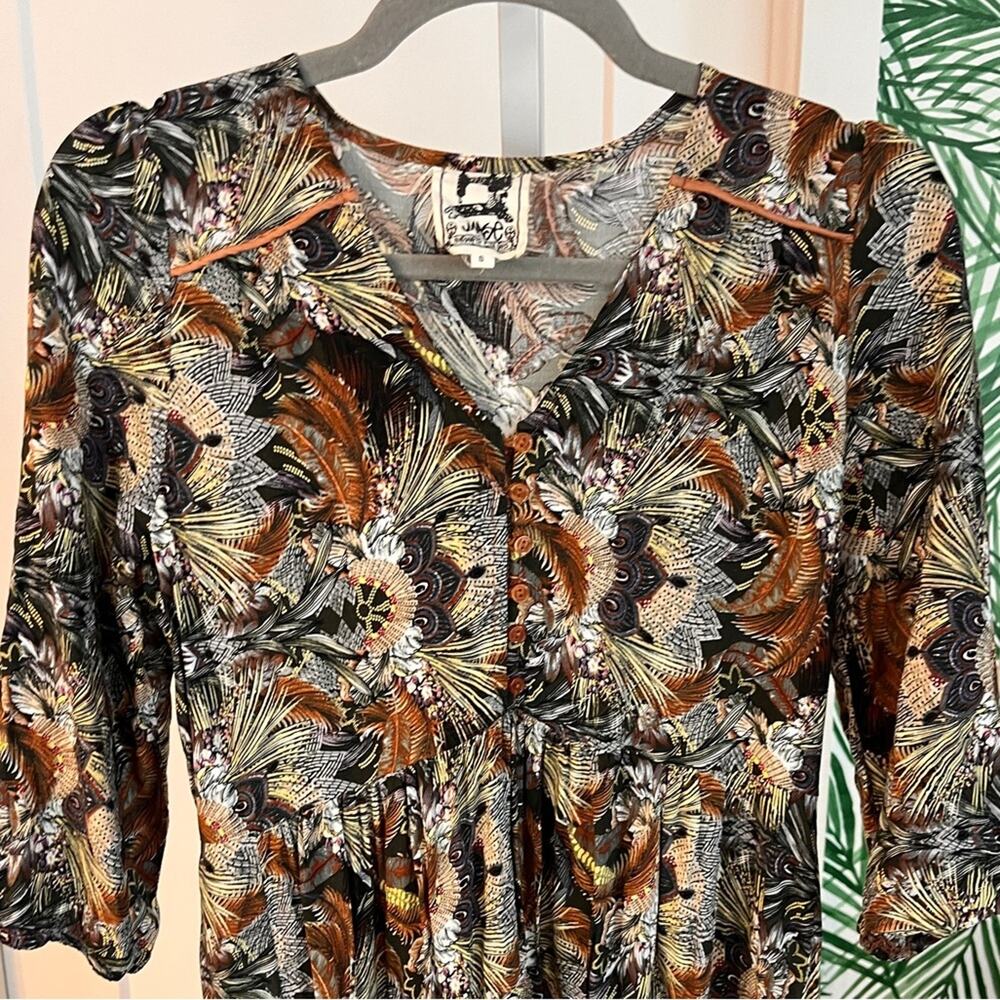 Anthropologie Jaase Feather Print Midi Dress Smal… - image 3